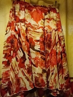 Women's NUE OPTIONS Floral Watercolor Midi Skirt in Coral and Cream